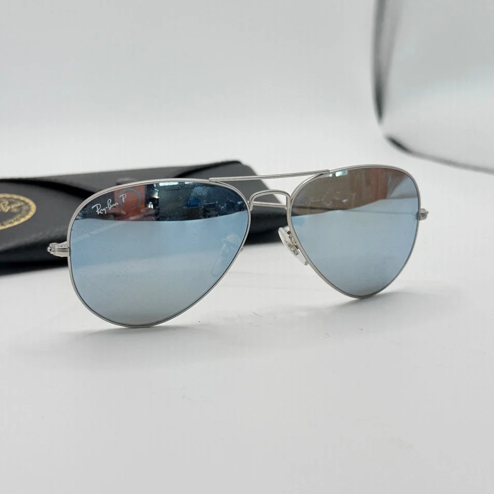 Ray-Ban Aviator RB3025 Polarized Blue Mirror Sunglasses Unisex Medium Silver